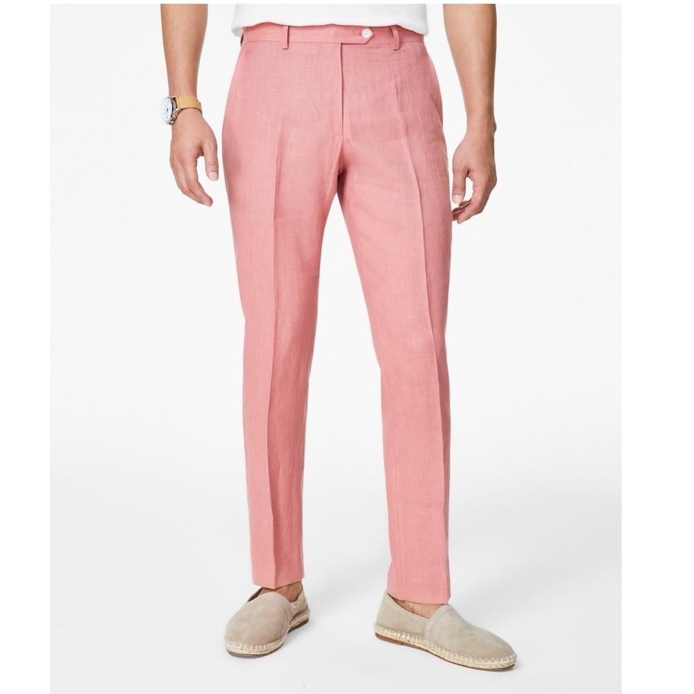 Tommy Hilfiger Men Hall Dress Pants 40x30 Light Red Linen Blend Trousers NWT